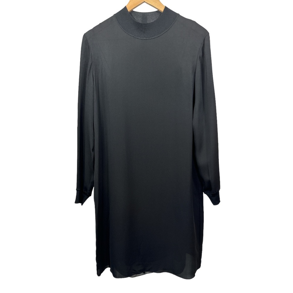 THEORY Women's Mock Neck Silk Combo Dress Black Size Large